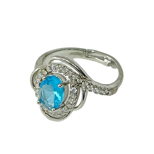 Nex Jewellers Platinum Plated Elegant Austrian Blue Crystal Adjustable Ring | Crystal Studded | Finger Ring for Women | Birthday Gift for Women Anniversary Gift for Wife Valentine Gift for Girls