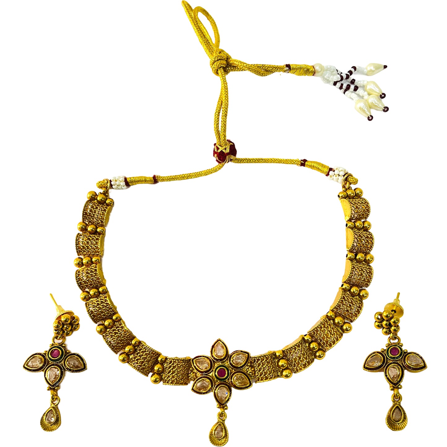 Nex Jewellers Latest Stylish one gram Gold Choker Traditional Jewellery Set for Women | Flower Necklace Set | Festive Wedding Party Necklace | Gold Plated | Like Original Gold Jewellery