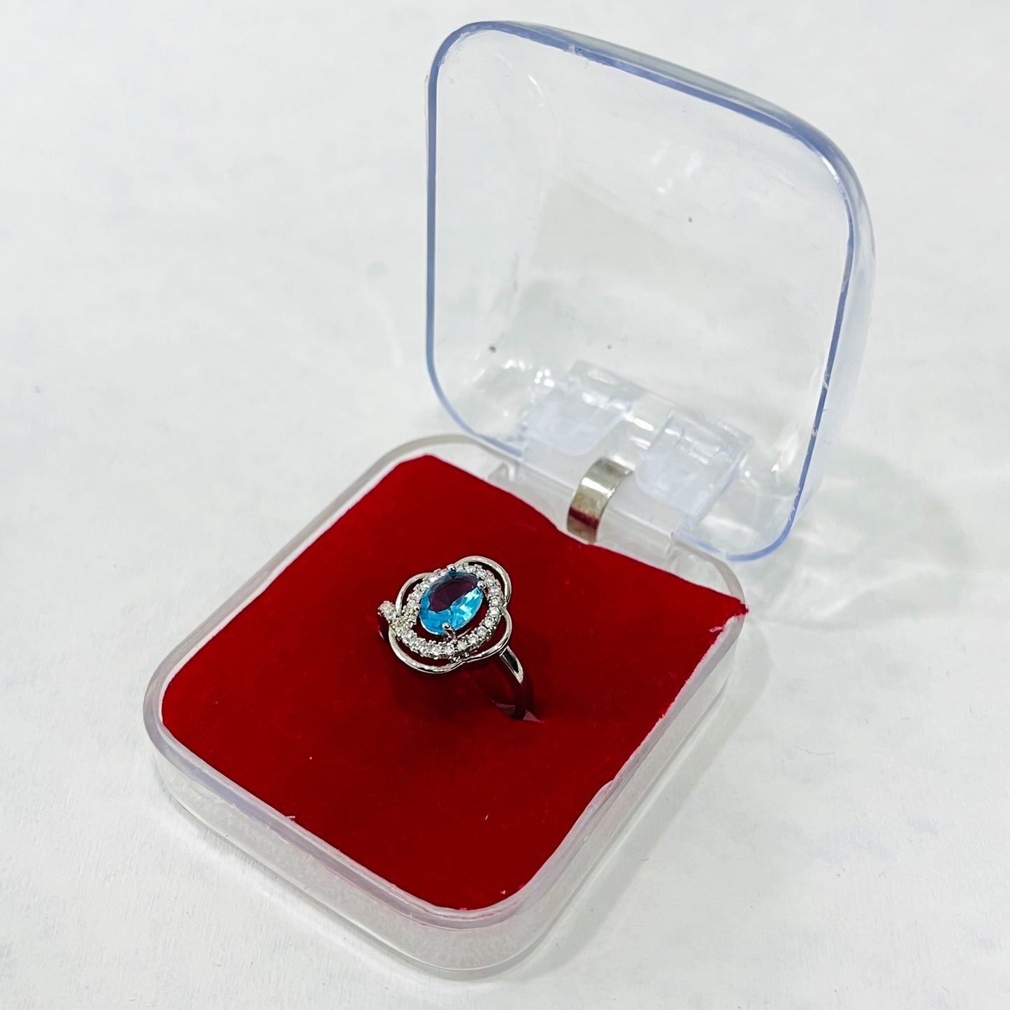 Nex Jewellers Platinum Plated Elegant Austrian Blue Crystal Adjustable Ring | Crystal Studded | Finger Ring for Women | Birthday Gift for Women Anniversary Gift for Wife Valentine Gift for Girls