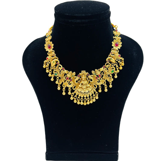 Nex Jewellers Micro Gold Plated Latest Stylish Fancy Choker Traditional Jewellery Set for Women | Laxmi Temple Necklace Set | Festive Wedding Party Necklace | Like Original Gold Jewellery