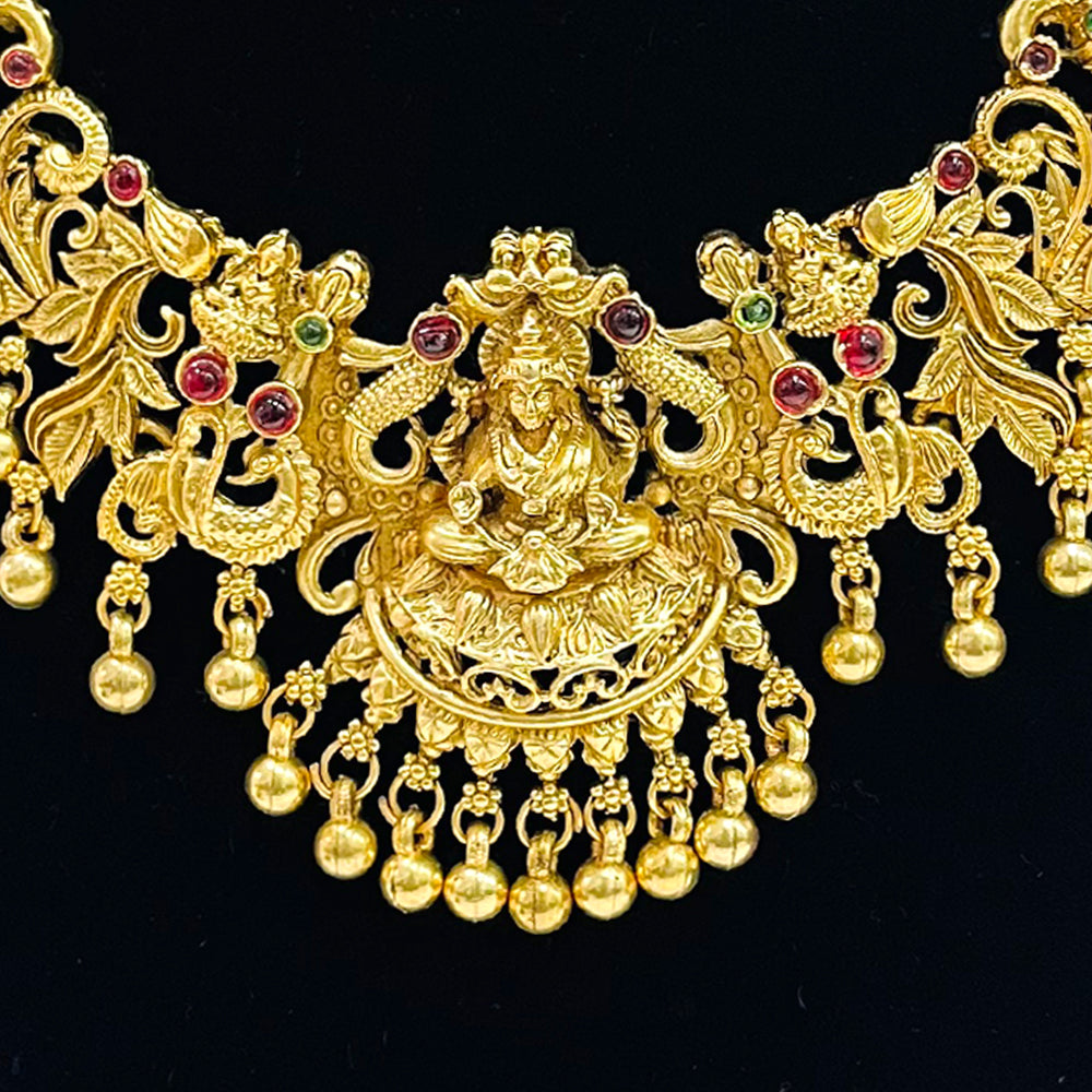 Nex Jewellers Micro Gold Plated Latest Stylish Fancy Choker Traditional Jewellery Set for Women | Laxmi Temple Necklace Set | Festive Wedding Party Necklace | Like Original Gold Jewellery