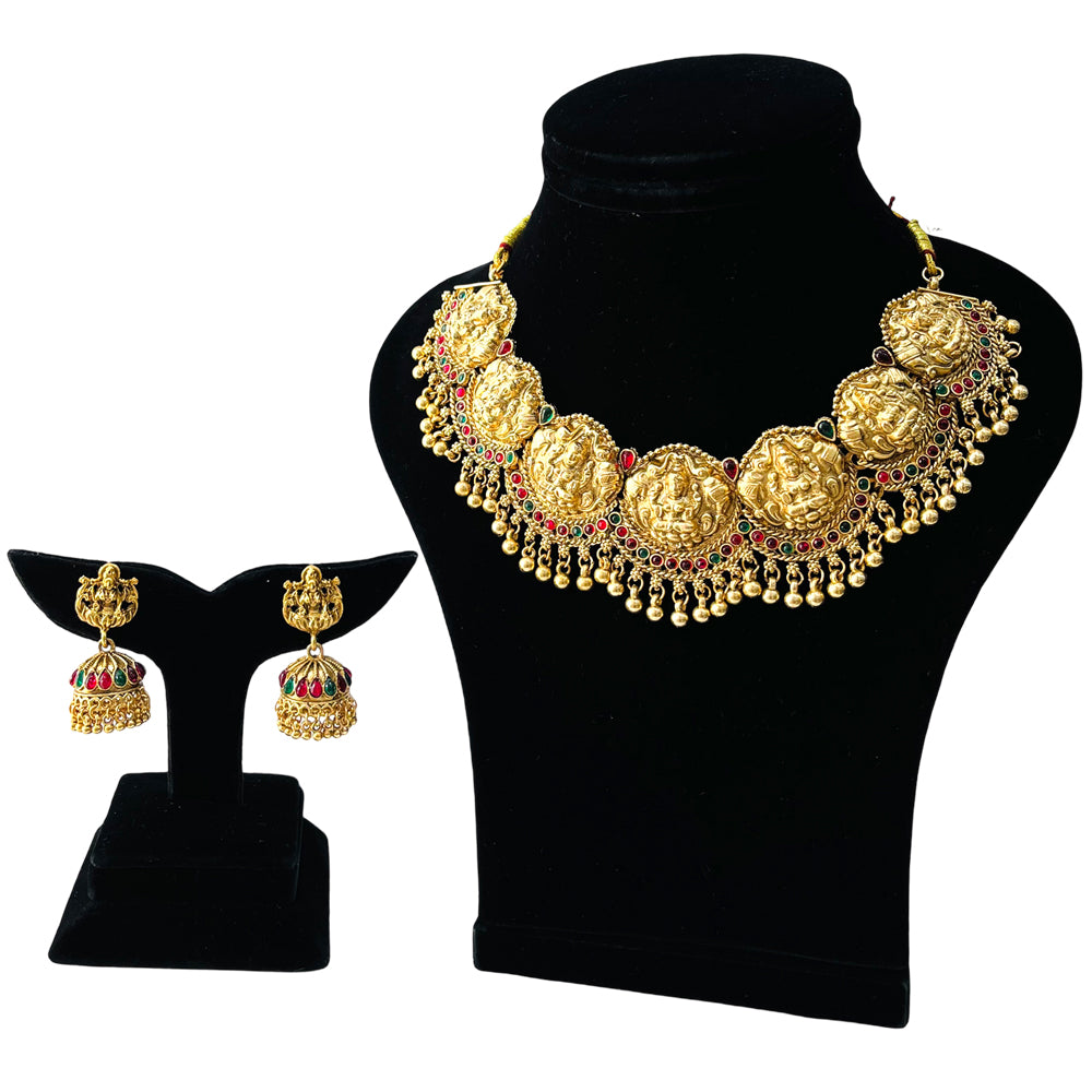 Nex Jewellers Latest Stylish Fancy Pearl Choker Traditional Jewellery Set for Women | Temple Necklace Set | Festive Wedding Party Necklace | Gold Plated | Just Like Original Gold Jewellery