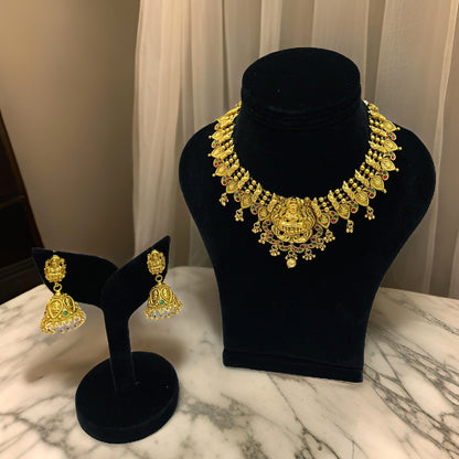 Nex Jewellers Latest Stylish Fancy Pearl Choker Traditional Jewellery Laxmi ji Set Women | Temple Necklace Set | Festive Wedding Party Necklace | 22k Gold Plated | Just Like Original Gold Jewellery