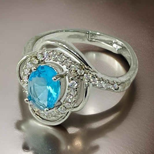 Nex Jewellers Platinum Plated Elegant Austrian Blue Crystal Adjustable Ring | Crystal Studded | Finger Ring for Women | Birthday Gift for Women Anniversary Gift for Wife Valentine Gift for Girls