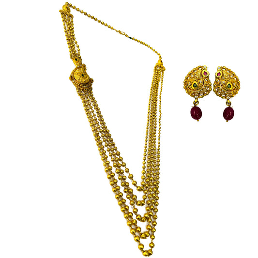 Nex JewellersOne Gram Gold with Brass Necklace & Earring Set for Women, Latest Stylish  5 String Gold Plated Necklace Traditional Necklace Jewellery Festive Wedding Party Necklace