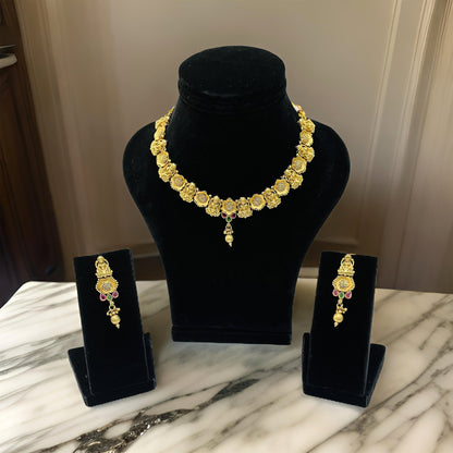 Nex Jewellers Latest Stylish Fancy Pearl Choker Traditional Jewellery Set for Women | Laxmi Necklace Set | Festive Wedding Party Necklace | 22k Gold Plated | Just Like Original Gold Jewellery