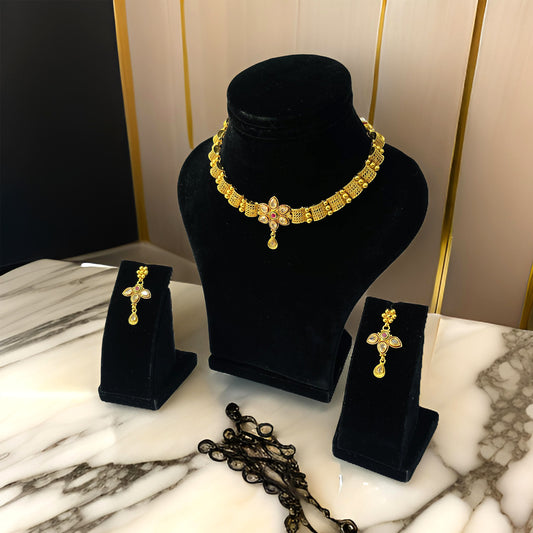 Nex Jewellers Latest Stylish one gram Gold Choker Traditional Jewellery Set for Women | Flower Necklace Set | Festive Wedding Party Necklace | Gold Plated | Like Original Gold Jewellery