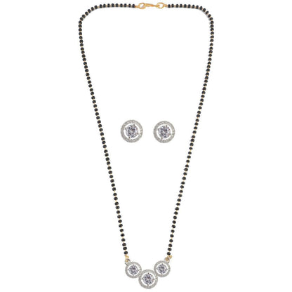 Nex Jewellers Traditional American Diamond Gold Plated Mangalsutra Tanmaniya For Women Pendant with  Black Beads Chain and Earrings Gold Plated South Indian Stylish Wedding Meenakari Maharashtrian