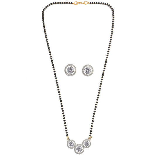 Nex Jewellers Traditional American Diamond Gold Plated Mangalsutra Tanmaniya For Women Pendant with  Black Beads Chain and Earrings Gold Plated South Indian Stylish Wedding Meenakari Maharashtrian