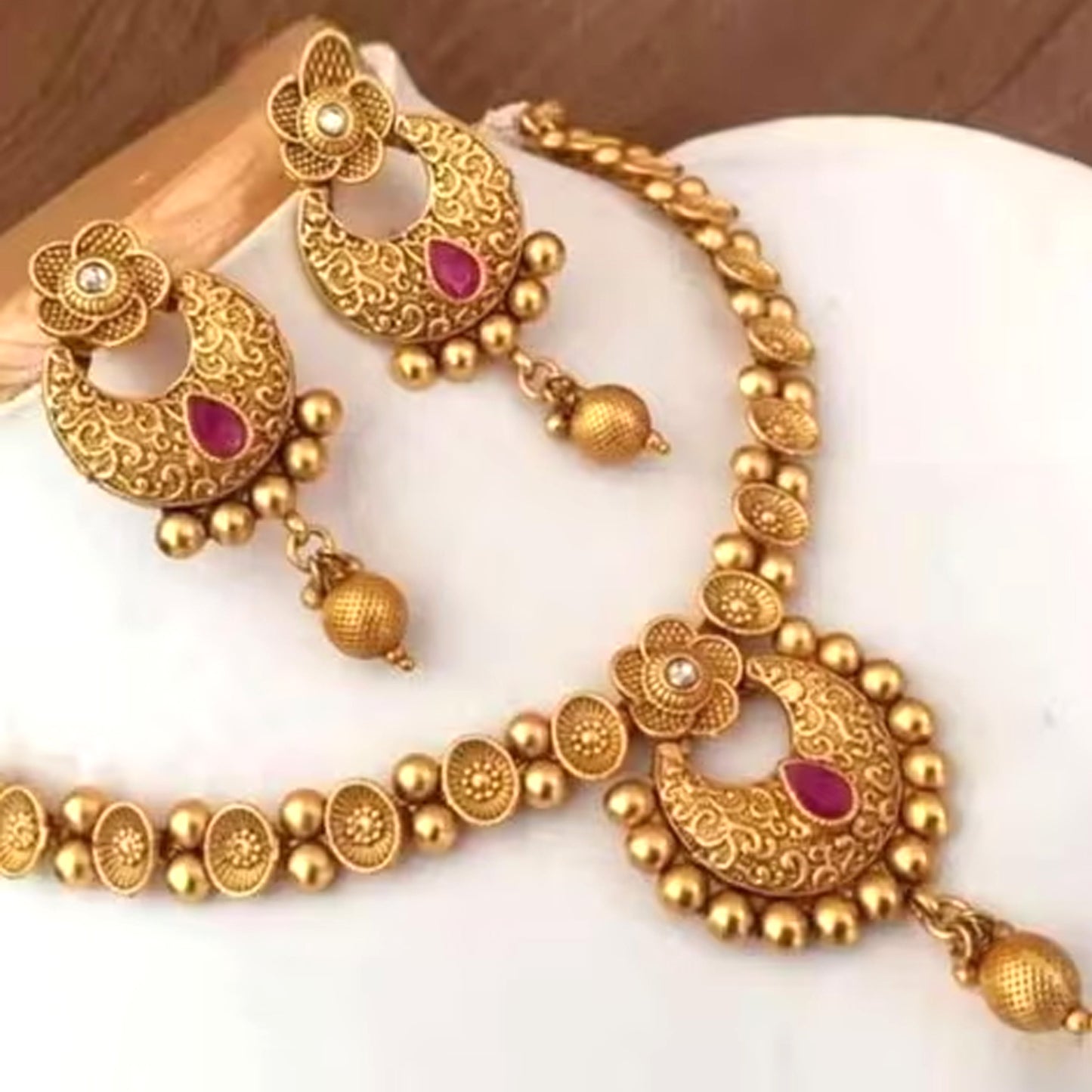 Nex JewellersGold Plated Latest Stylish Fancy Choker Traditional Necklace Jewellery Set for Women | Festive Wedding Party Necklace | Just Like Original Gold Jewellery | Temple Necklace Set