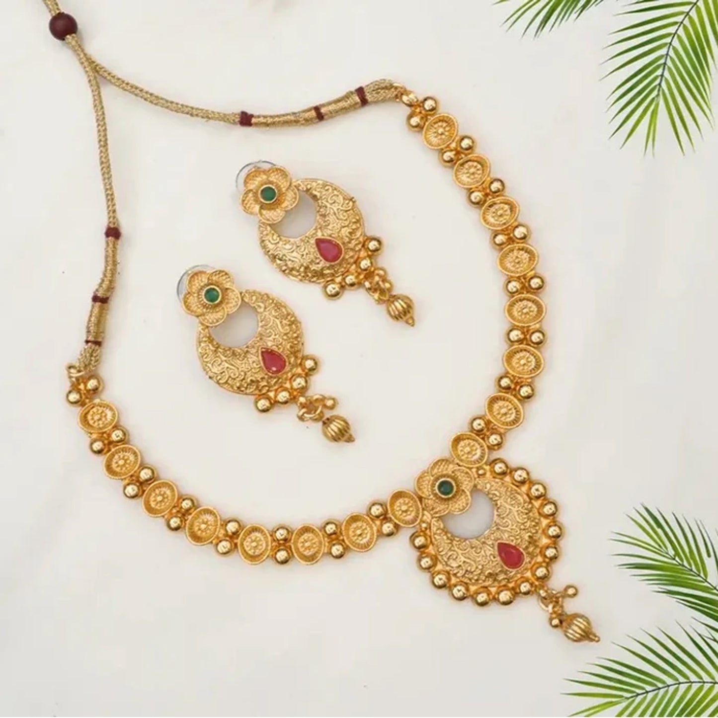 Nex JewellersGold Plated Latest Stylish Fancy Choker Traditional Necklace Jewellery Set for Women | Festive Wedding Party Necklace | Just Like Original Gold Jewellery | Temple Necklace Set