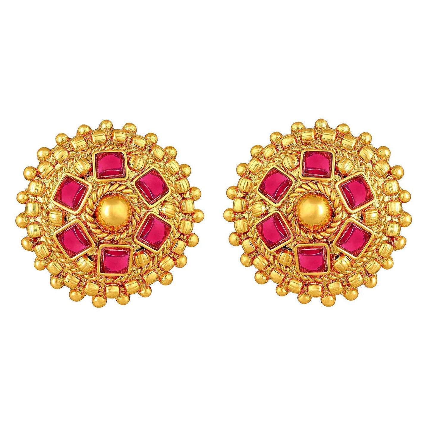 Nex Jewellers Red Meenakari Kundan Bridal Long Dazzling Necklace Earring Set jewellery for Women Gold Tone Designer Peacock, Flower Kundan Artificial Stones & Pearls Drop Bridal Necklace for Women