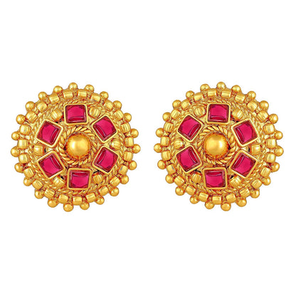 Nex Jewellers Red Meenakari Kundan Bridal Long Dazzling Necklace Earring Set jewellery for Women Gold Tone Designer Peacock, Flower Kundan Artificial Stones & Pearls Drop Bridal Necklace for Women