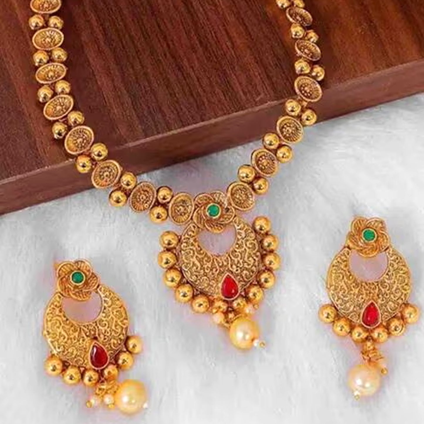 Nex JewellersGold Plated Latest Stylish Fancy Choker Traditional Necklace Jewellery Set for Women | Festive Wedding Party Necklace | Just Like Original Gold Jewellery | Temple Necklace Set