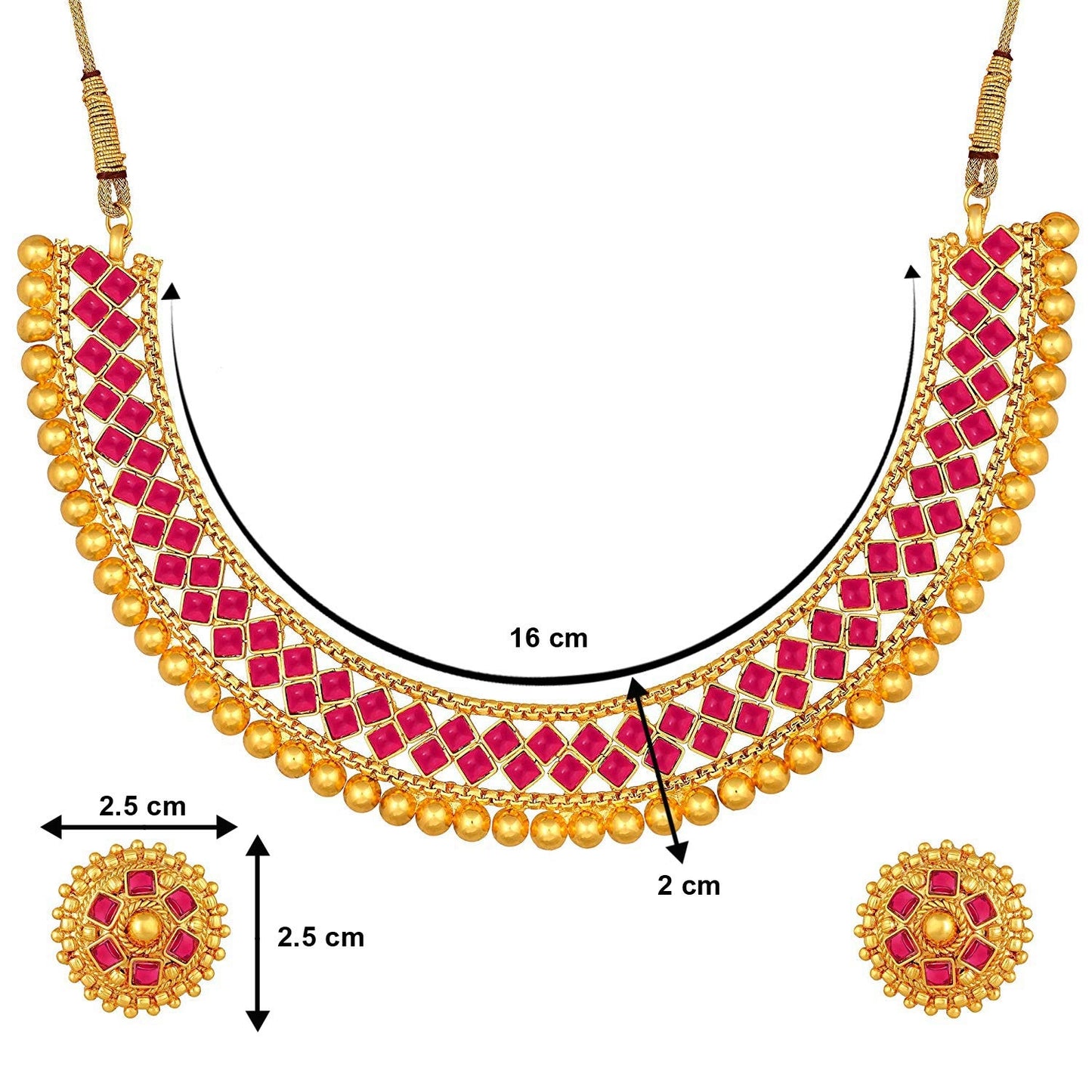 Nex Jewellers Red Meenakari Kundan Bridal Long Dazzling Necklace Earring Set jewellery for Women Gold Tone Designer Peacock, Flower Kundan Artificial Stones & Pearls Drop Bridal Necklace for Women