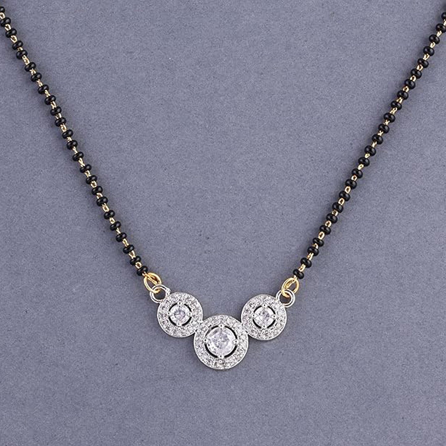 Nex Jewellers Traditional American Diamond Gold Plated Mangalsutra Tanmaniya For Women Pendant with  Black Beads Chain and Earrings Gold Plated South Indian Stylish Wedding Meenakari Maharashtrian