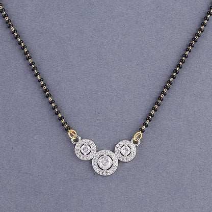 Nex Jewellers Traditional American Diamond Gold Plated Mangalsutra Tanmaniya For Women Pendant with  Black Beads Chain and Earrings Gold Plated South Indian Stylish Wedding Meenakari Maharashtrian