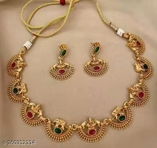 Nex Jewellers Latest Stylish Fancy Pearl Choker Traditional Jewellery Set for Women | Temple Necklace Set | Festive Wedding Party Necklace | Just Like Original Gold Plated Jewellery