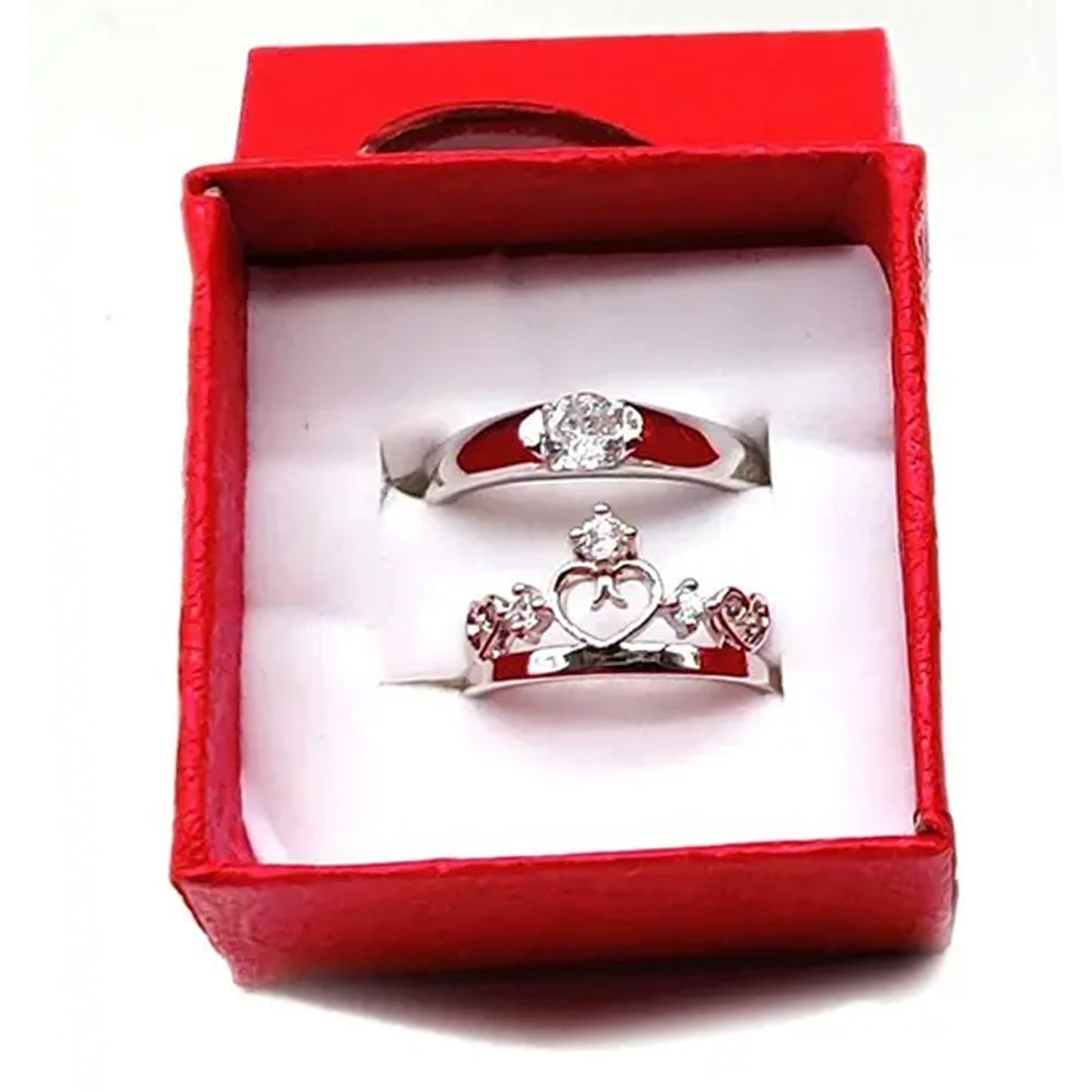 Nex Jewellers Platinum Plated American Crystal Crown Elegant Couple Adjustable Ring Gift Combo Stylish Valentine Gifts for Women Girls Men Boys Girlfriend Lovers Romantic Gift for Valentine Day