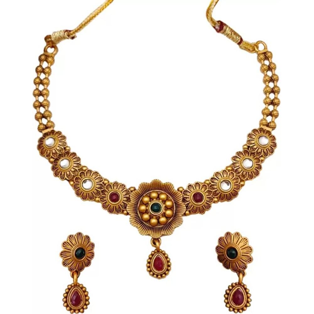 Nex Jewellers  Gold Plated choker set for women Necklace set for women Stylish | Festive Wedding Party jewellery for women Necklace | Like Gold Jewellery for Women