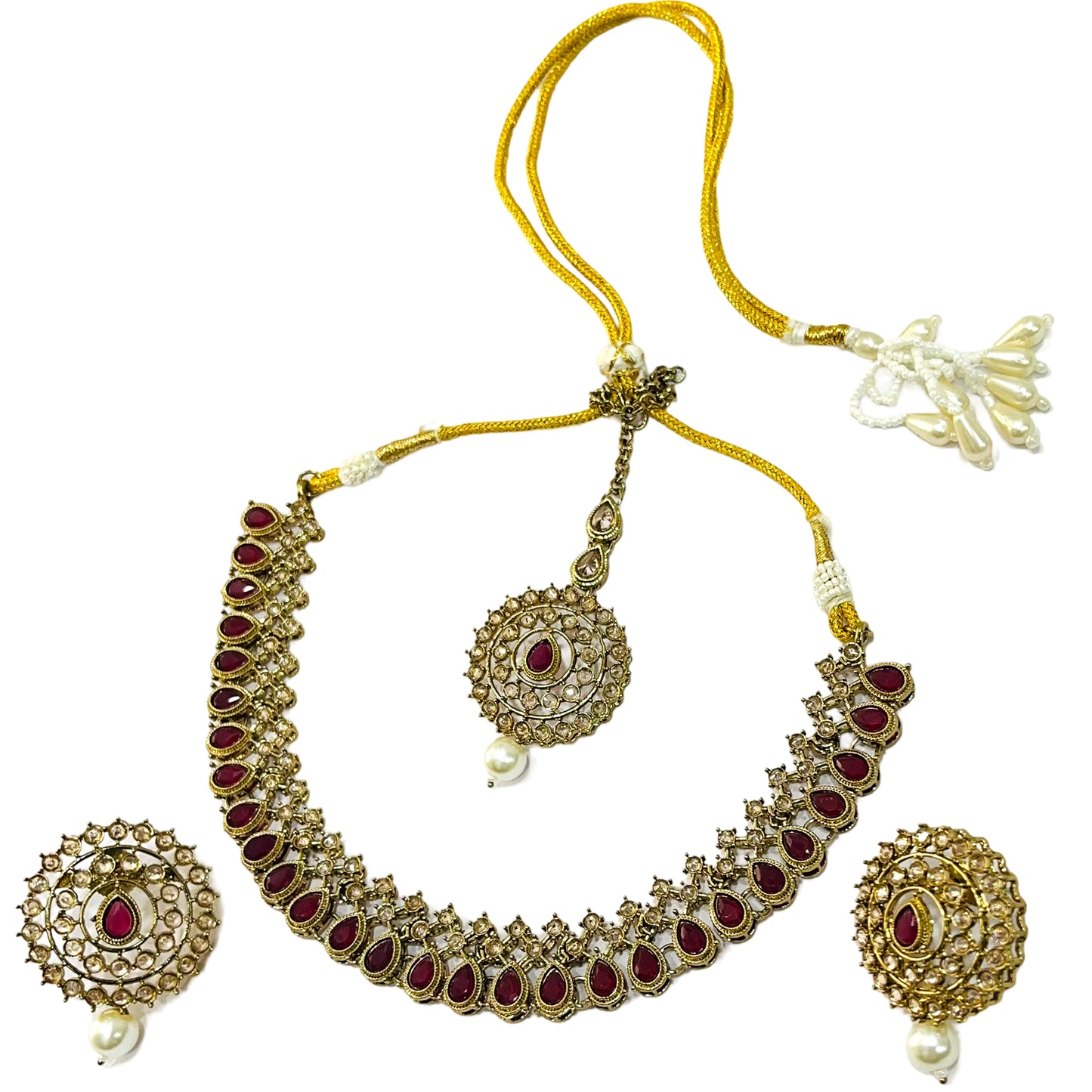 Nex Jewellers Maroon Beads luxurious Party jewellery Kundan crafted with design Polki stone Traditional Latest Stylish Antique Beautiful Meenakari Choker Necklace & Pearls wedding Earring Women