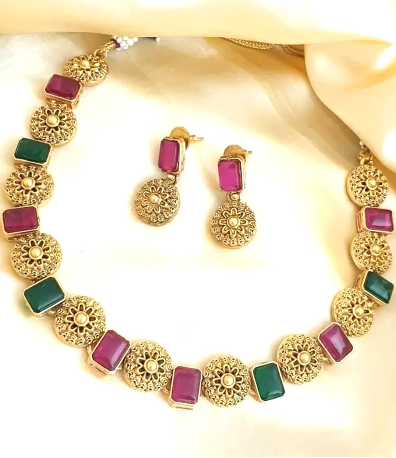 Nex Jewellers Multi Beads luxurious Party jewellery Kundan crafted with design Polki stone Traditional Latest Stylish Antique Beautiful Meenakari Choker Necklace & Pearls wedding Earring Women