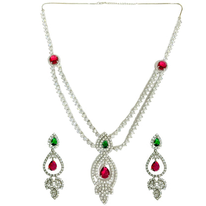 Nex Jewellers American Diamond Maroon Meenakari Dazzling Stones Beads Embellished Necklace Earring Latest Stylish Choker Aaratrika Rajwadi Set Traditional Pearl Kundan Necklace Jewellery for Women
