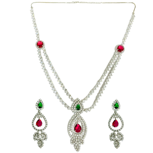 Nex Jewellers American Diamond Maroon Meenakari Dazzling Stones Beads Embellished Necklace Earring Latest Stylish Choker Aaratrika Rajwadi Set Traditional Pearl Kundan Necklace Jewellery for Women