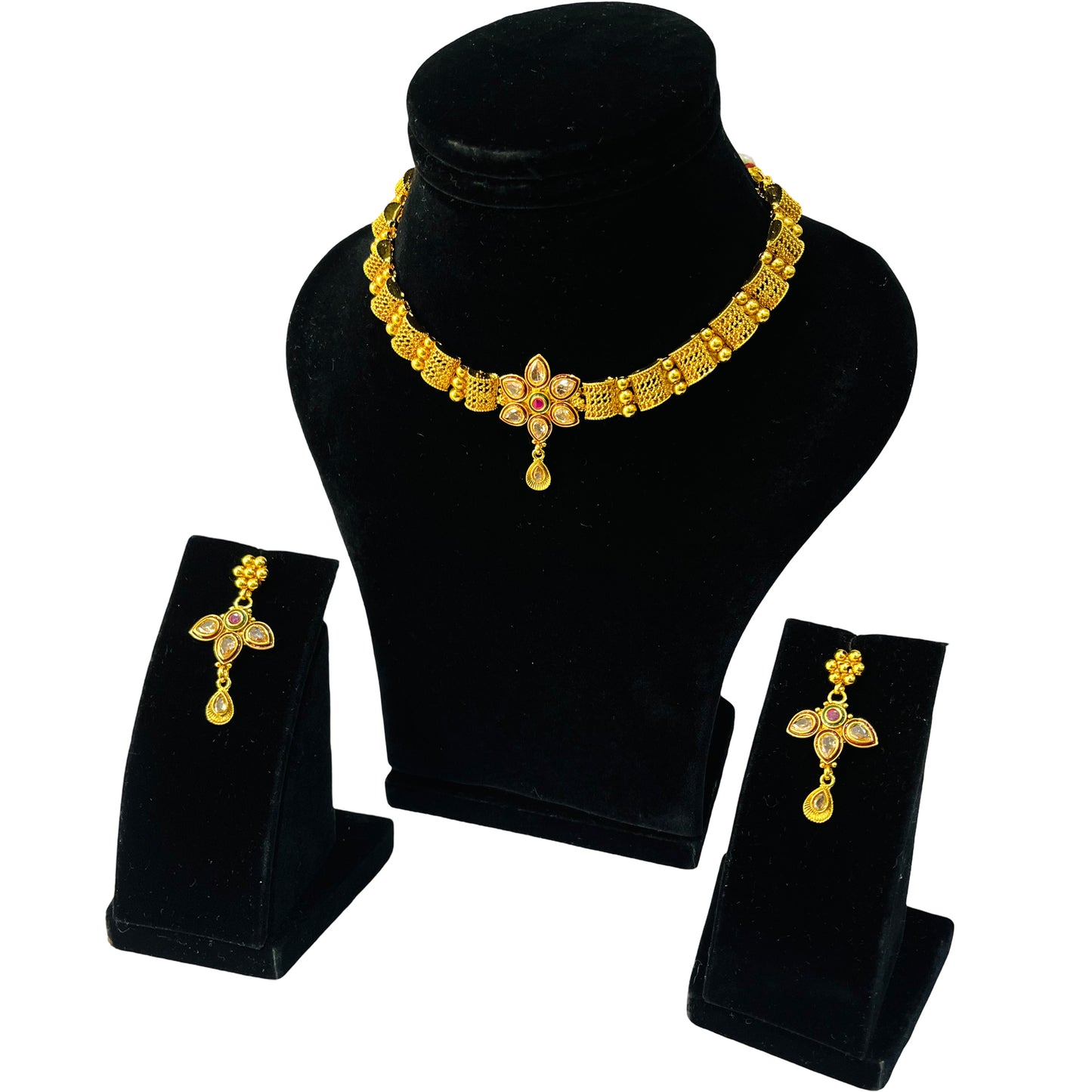 Nex Jewellers Latest Stylish one gram Gold Choker Traditional Jewellery Set for Women | Flower Necklace Set | Festive Wedding Party Necklace | Gold Plated | Like Original Gold Jewellery