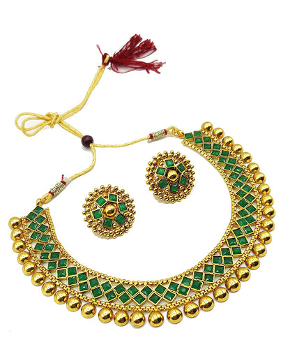 Nex Jewellers Green Meenakari Kundan Bridal Long Dazzling Necklace Earring Set jewellery for Women Gold Tone Designer Peacock, Flower Kundan Artificial Stones & Pearls Drop Bridal Necklace for Women