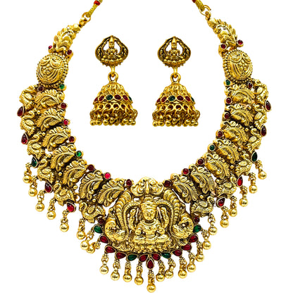 Nex Jewellers Gold Plated Latest Stylish Fancy Choker Traditional Jewellery Set for Women | Temple Necklace Set | Festive Wedding Party Necklace | just Like Original Gold Jewellery