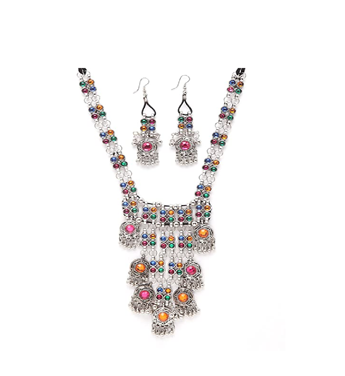 Nex Jewellers Coloured Stone luxurious bridal jewellery Kundan crafted with design Traditional Latest Stylish Antique Beautiful Meenakari Heavy Necklace & Earring for Women