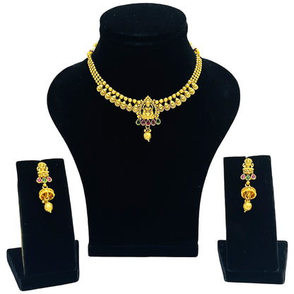 Nex Jewellers Latest Stylish Fancy Pearl Choker Traditional Jewellery Set for Women | Laxmi Necklace Set | Festive Wedding Party Necklace | Gold Plated | Just Like Original Gold Jewellery