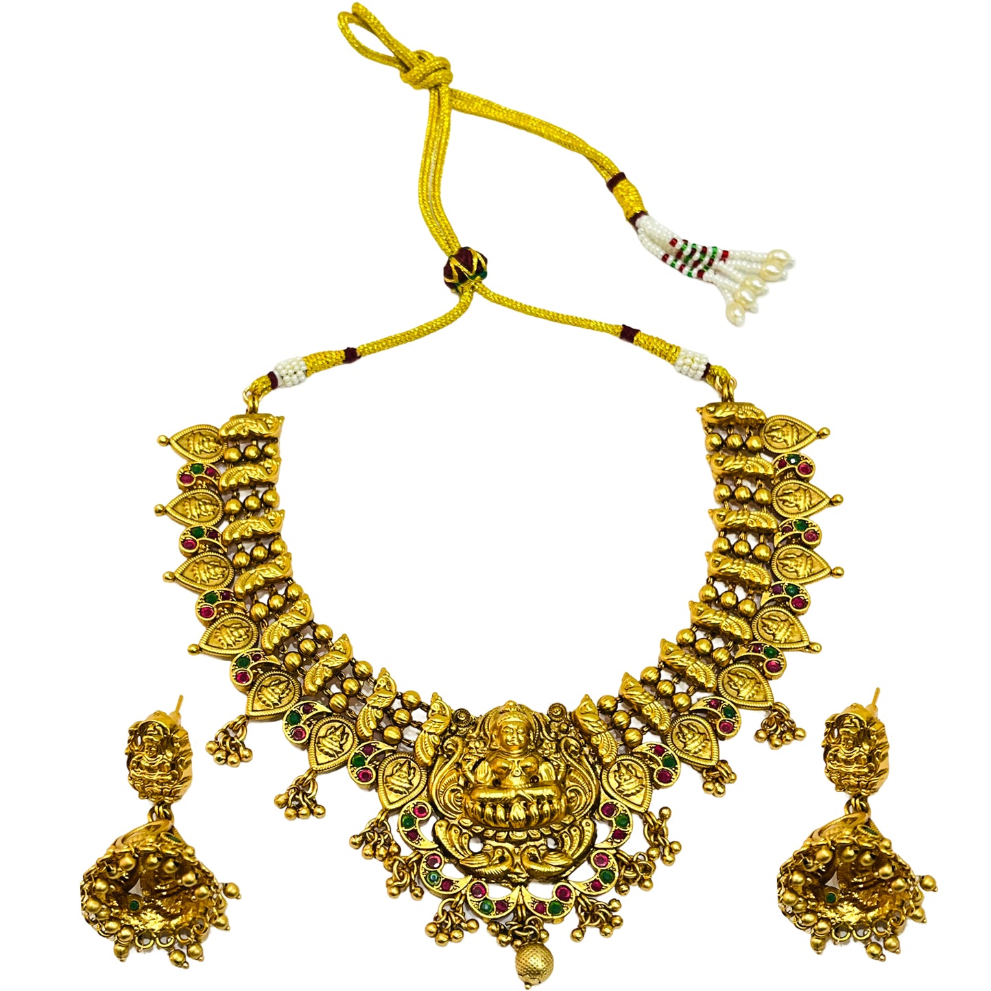 Nex Jewellers Latest Stylish Fancy Pearl Choker Traditional Jewellery Laxmi ji Set Women | Temple Necklace Set | Festive Wedding Party Necklace | 22k Gold Plated | Just Like Original Gold Jewellery