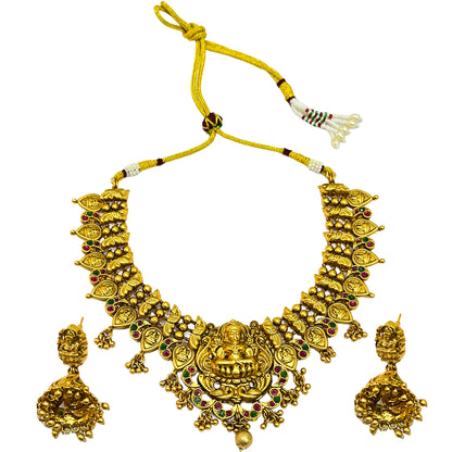 Nex Jewellers Latest Stylish Fancy Pearl Choker Traditional Jewellery Laxmi ji Set Women | Temple Necklace Set | Festive Wedding Party Necklace | 22k Gold Plated | Just Like Original Gold Jewellery