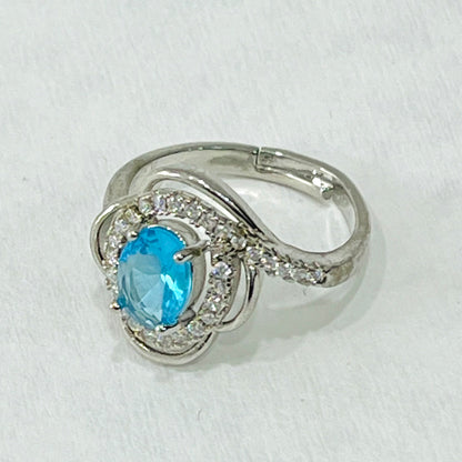 Nex Jewellers Platinum Plated Elegant Austrian Blue Crystal Adjustable Ring | Crystal Studded | Finger Ring for Women | Birthday Gift for Women Anniversary Gift for Wife Valentine Gift for Girls