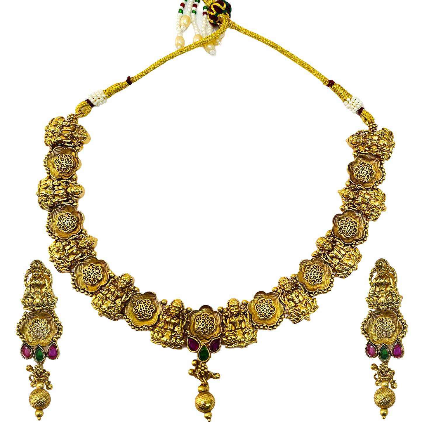 Nex Jewellers Latest Stylish Fancy Pearl Choker Traditional Jewellery Set for Women | Laxmi Necklace Set | Festive Wedding Party Necklace | 22k Gold Plated | Just Like Original Gold Jewellery