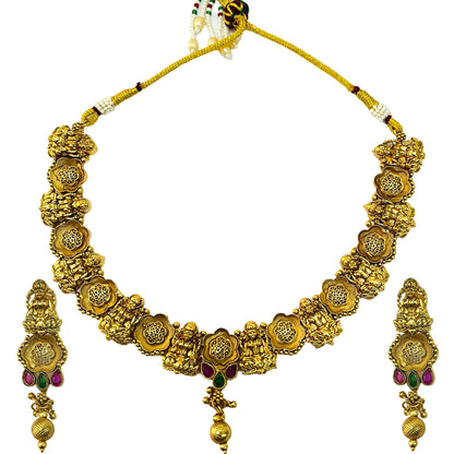 Nex Jewellers Latest Stylish Fancy Pearl Choker Traditional Jewellery Set for Women | Laxmi Necklace Set | Festive Wedding Party Necklace | 22k Gold Plated | Just Like Original Gold Jewellery