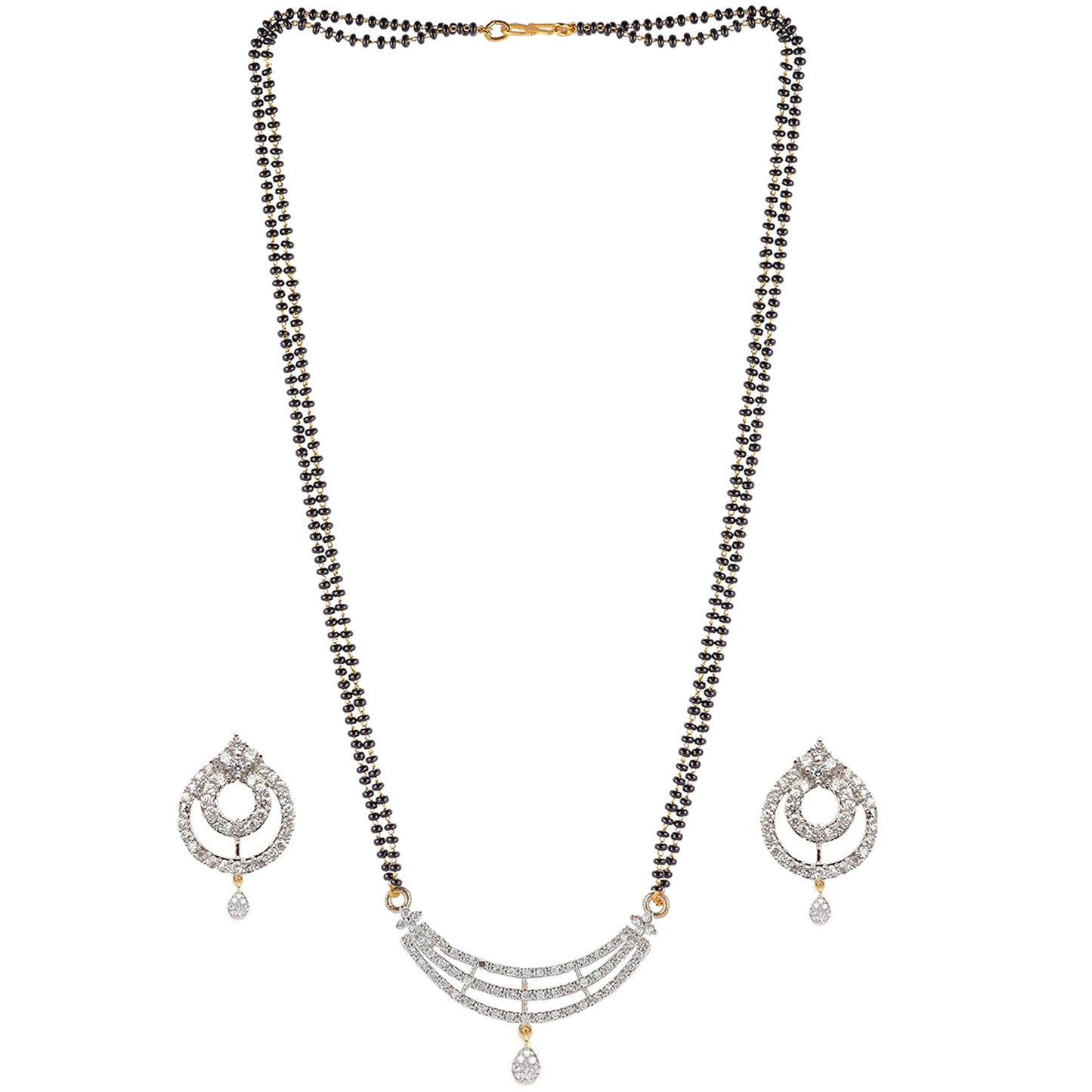 Nex Jewellers Mangalsutra for Women Ladies Wife Temple South Indian Traditional One Gram Gold American Diamond Stylish Meenakari Maharashtrian Long Chain Mangal sutra Tanmaniya Black Bead