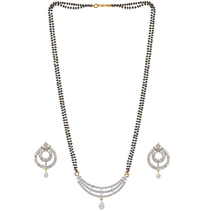 Nex Jewellers Mangalsutra for Women Ladies Wife Temple South Indian Traditional One Gram Gold American Diamond Stylish Meenakari Maharashtrian Long Chain Mangal sutra Tanmaniya Black Bead