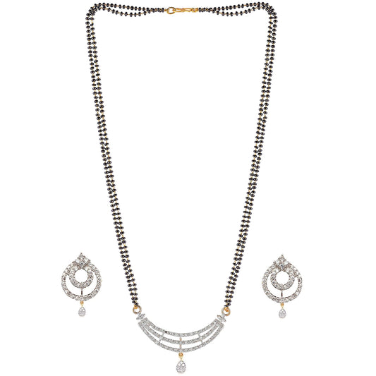 Nex Jewellers Mangalsutra for Women Ladies Wife Temple South Indian Traditional One Gram Gold American Diamond Stylish Meenakari Maharashtrian Long Chain Mangal sutra Tanmaniya Black Bead
