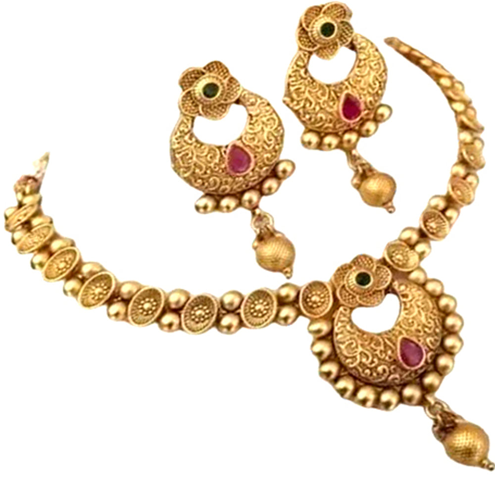 Nex JewellersGold Plated Latest Stylish Fancy Choker Traditional Necklace Jewellery Set for Women | Festive Wedding Party Necklace | Just Like Original Gold Jewellery | Temple Necklace Set