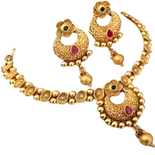Nex JewellersGold Plated Latest Stylish Fancy Choker Traditional Necklace Jewellery Set for Women | Festive Wedding Party Necklace | Just Like Original Gold Jewellery | Temple Necklace Set