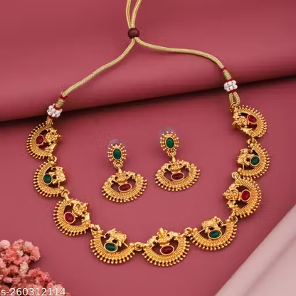 Nex Jewellers Latest Stylish Fancy Pearl Choker Traditional Jewellery Set for Women | Temple Necklace Set | Festive Wedding Party Necklace | Just Like Original Gold Plated Jewellery