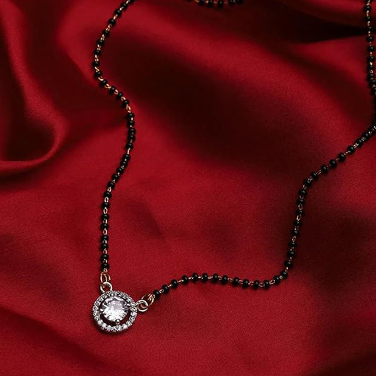 Nex Jewellers Traditional American Diamond Gold Plated Mangalsutra Tanmaniya for Women Pendant with  Black Beads Chain Gold Plated South Indian Stylish Wedding Meenakari Maharashtrian