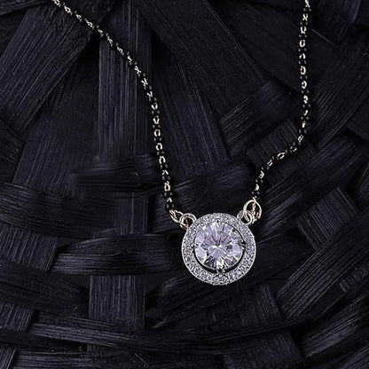 Nex Jewellers Traditional American Diamond Gold Plated Mangalsutra Tanmaniya for Women Pendant with  Black Beads Chain Gold Plated South Indian Stylish Wedding Meenakari Maharashtrian