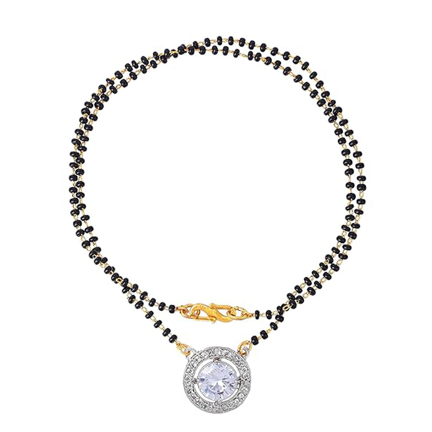 Nex Jewellers Traditional American Diamond Gold Plated Mangalsutra Tanmaniya for Women Pendant with  Black Beads Chain Gold Plated South Indian Stylish Wedding Meenakari Maharashtrian