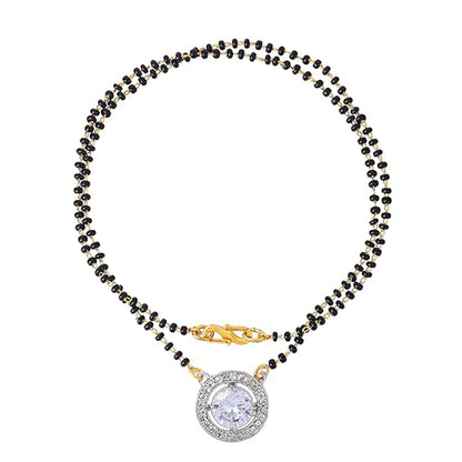 Nex Jewellers Traditional American Diamond Gold Plated Mangalsutra Tanmaniya for Women Pendant with  Black Beads Chain Gold Plated South Indian Stylish Wedding Meenakari Maharashtrian