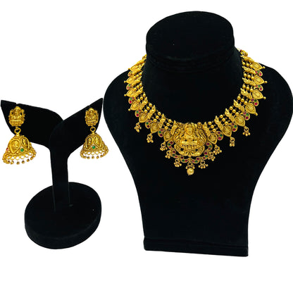 Nex Jewellers Latest Stylish Fancy Pearl Choker Traditional Jewellery Laxmi ji Set Women | Temple Necklace Set | Festive Wedding Party Necklace | 22k Gold Plated | Just Like Original Gold Jewellery