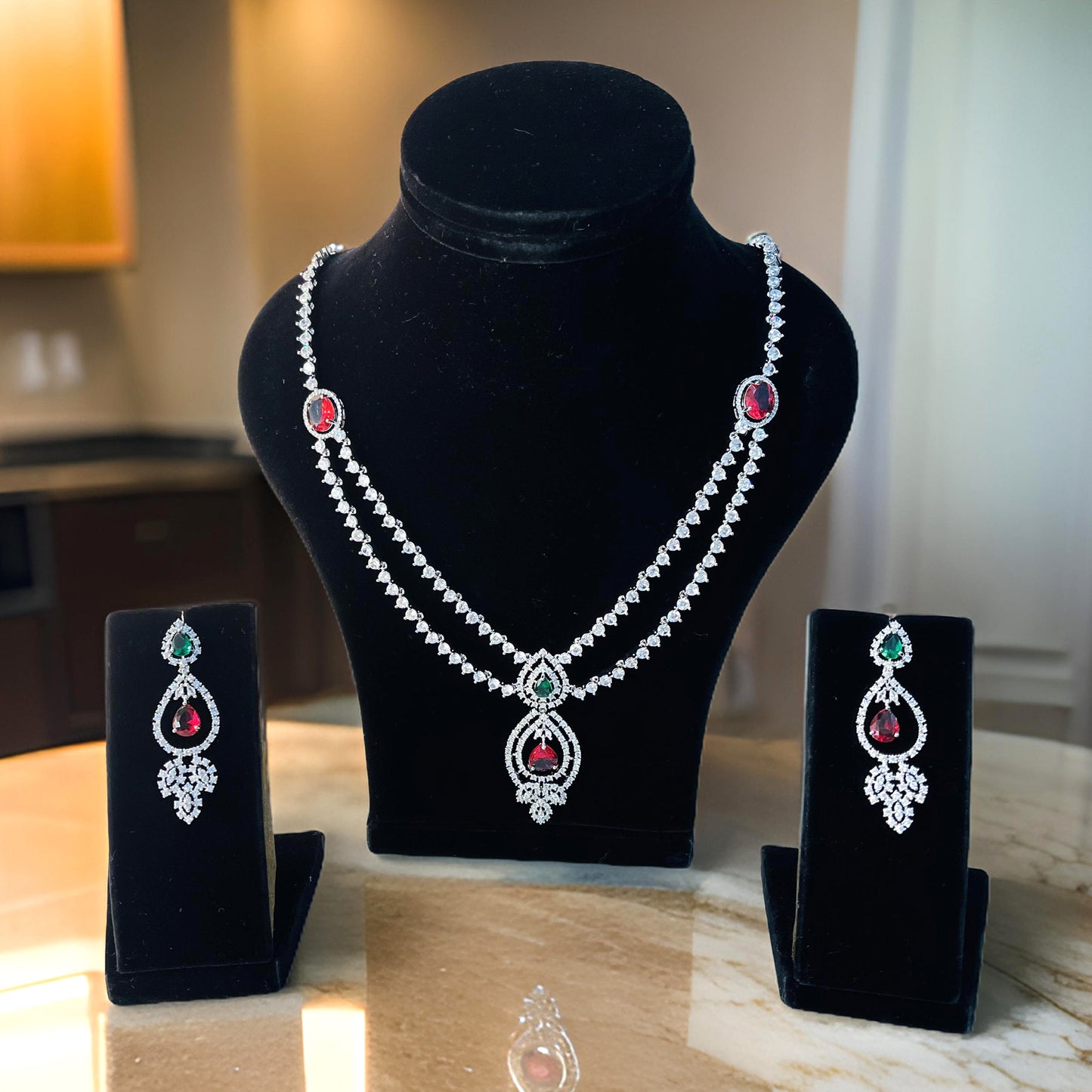 Nex Jewellers American Diamond Maroon Meenakari Dazzling Stones Beads Embellished Necklace Earring Latest Stylish Choker Aaratrika Rajwadi Set Traditional Pearl Kundan Necklace Jewellery for Women